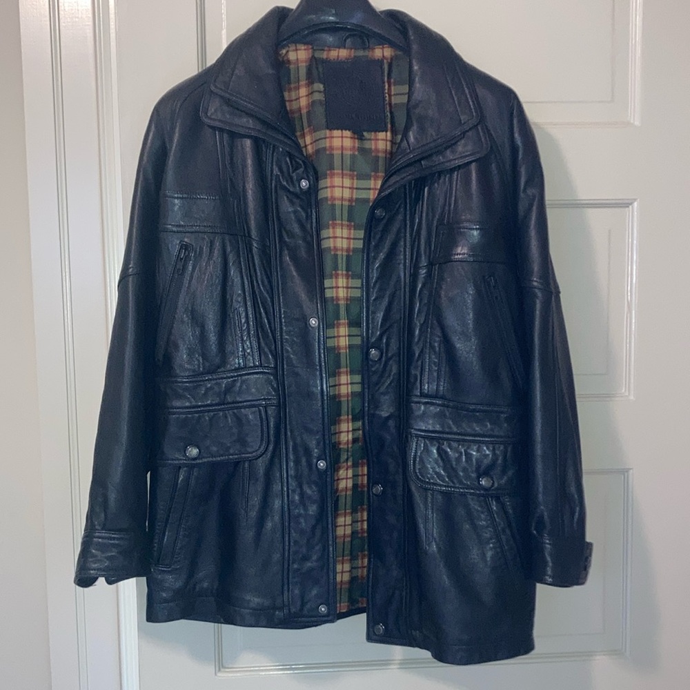 Vintage Men's Black Leather Military Jacket size S small.